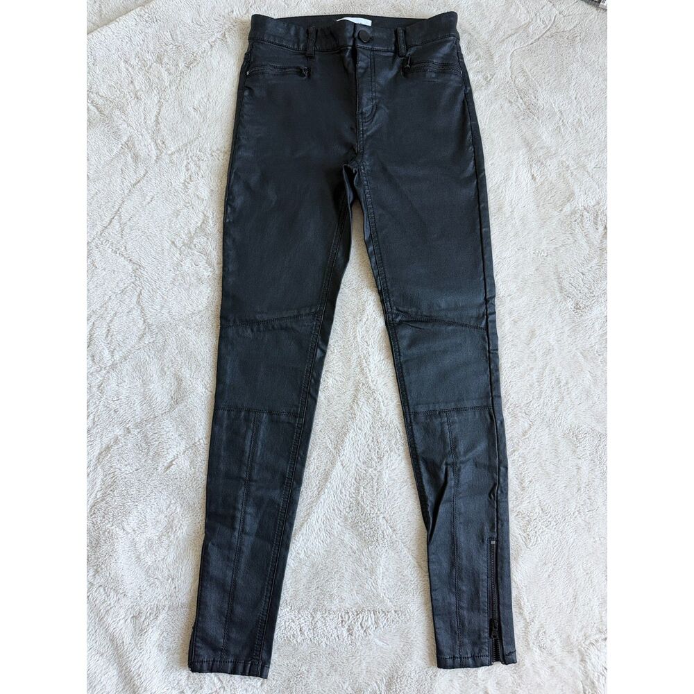 Calvin Klein Black Coated Moto Skinny Jeans Zip Detail Size 2 Biker